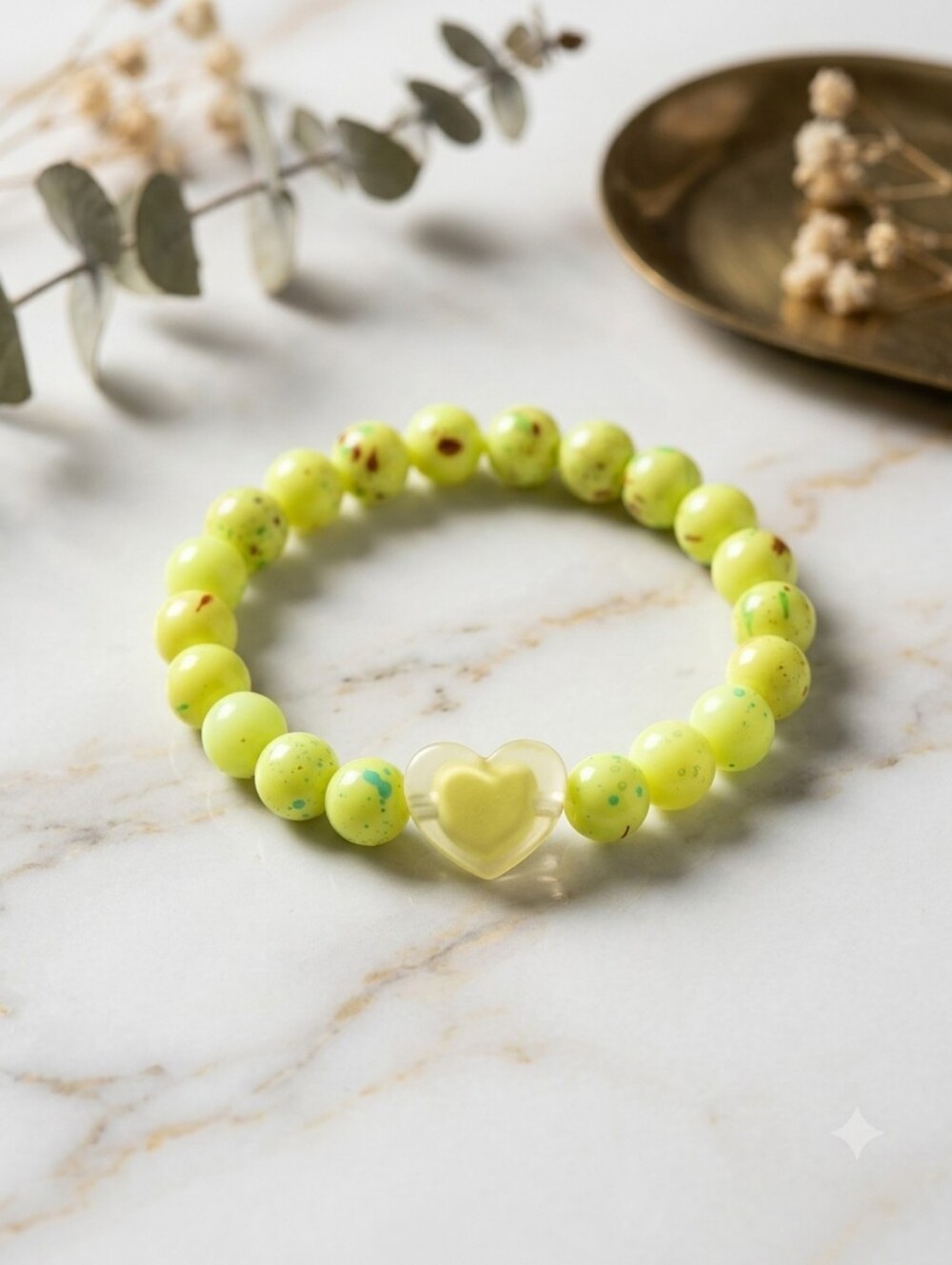 Yellow Heart Bead Stretch Bracelet 7 Inch